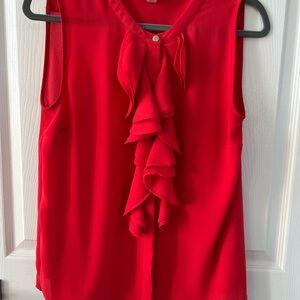 Red Sleeveless Ruffle Blouse